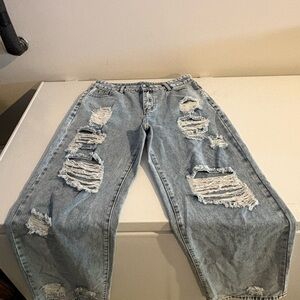 SHEIN Light Blue Distressed Flare Jeans